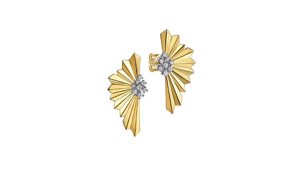 Gabriel & Co. in New York, New York, designed by Dominick Gabriel. Stud earrings in 14-karat white and yellow gold with cluster diamonds totaling 0.23 carats ($1,800) Gabriel and Co Earrings